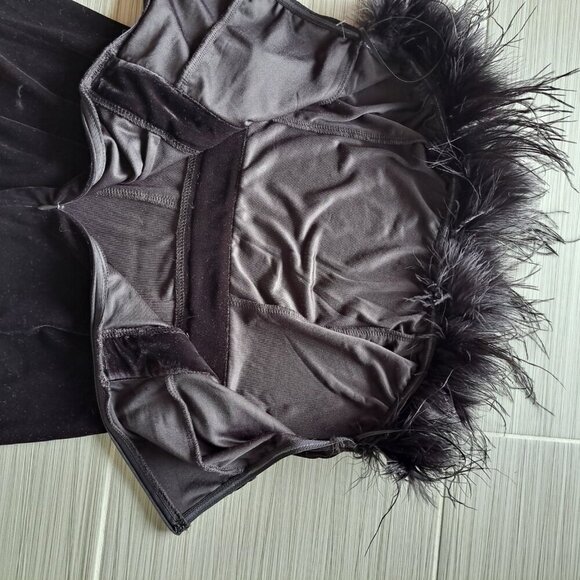 Flying Tomato Velvet Wide Leg Sleeveless Romper Feathers Black Size Large Fairy - Picture 8 of 9